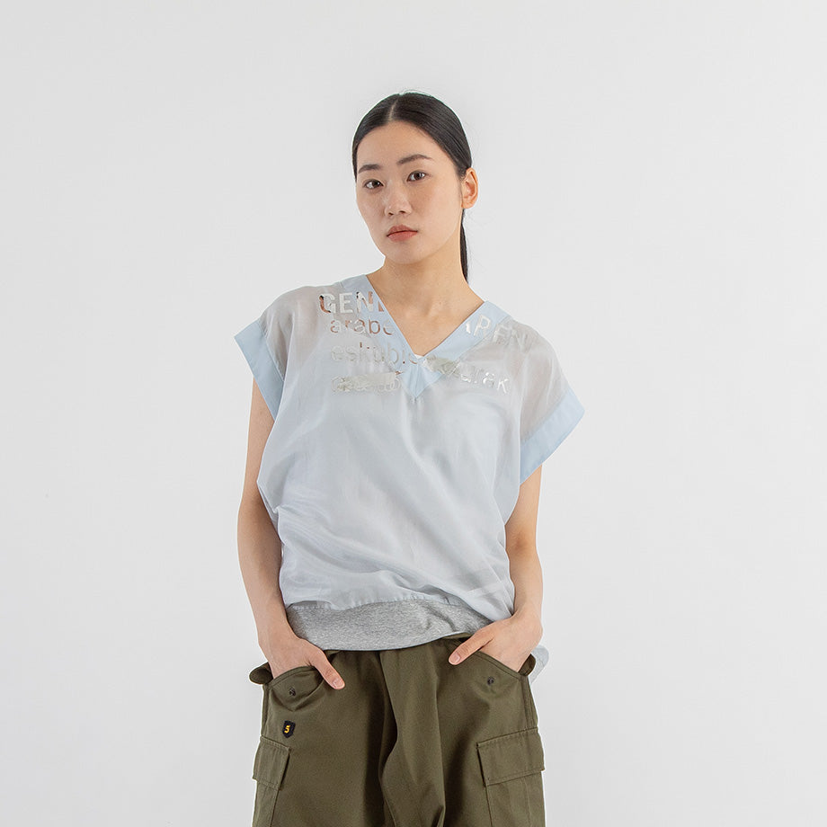 箔ロゴシアーノースリーブプルオーバー