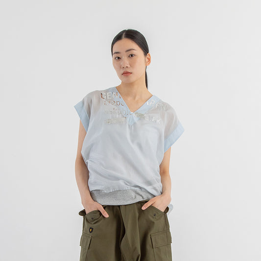 箔ロゴシアーノースリーブプルオーバー