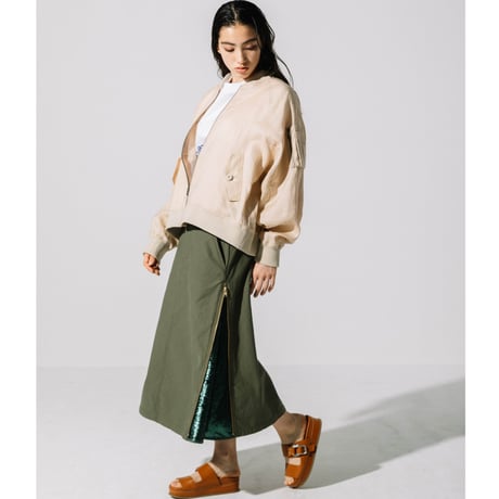 綿バックサテンｘスパンコール　SIDE ZIPスカート