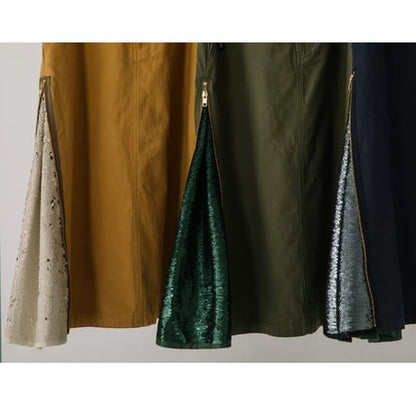 綿バックサテンｘスパンコール　SIDE ZIPスカート
