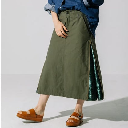 綿バックサテンｘスパンコール　SIDE ZIPスカート