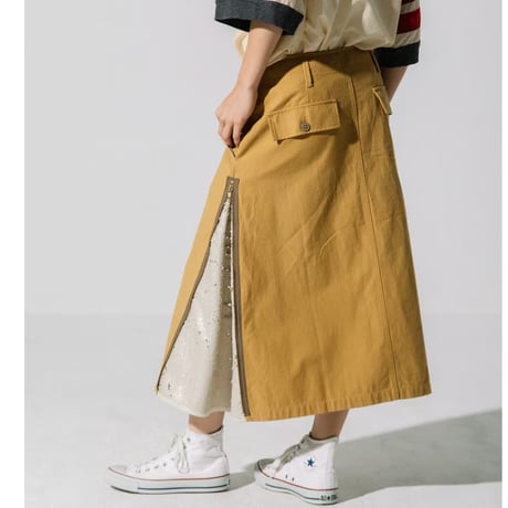 綿バックサテンｘスパンコール　SIDE ZIPスカート