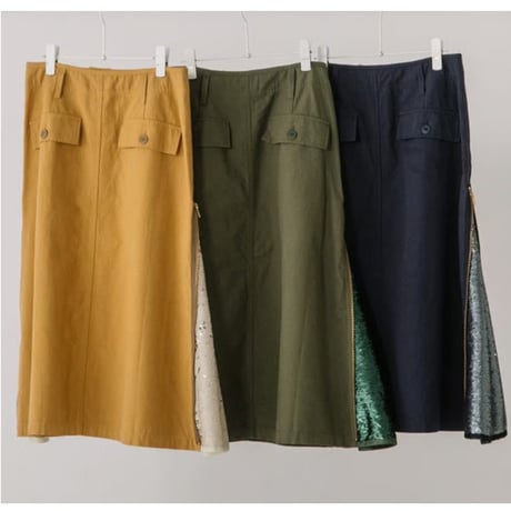 綿バックサテンｘスパンコール　SIDE ZIPスカート
