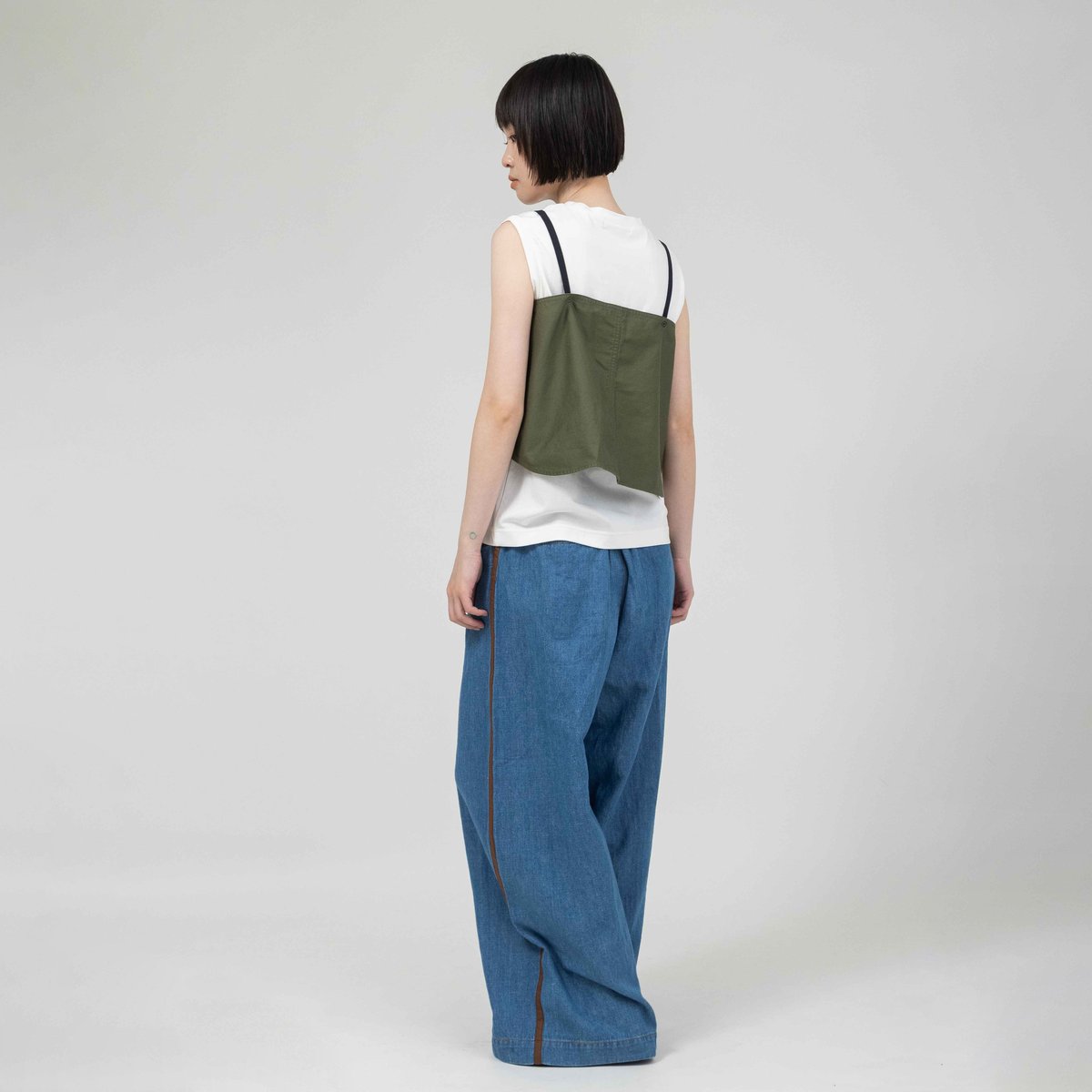 配色ラインデザインデニムワイドパンツ【BB61-303】