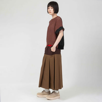 異素材コンビ 透かし編みニットプルオーバー【BB61-708】
